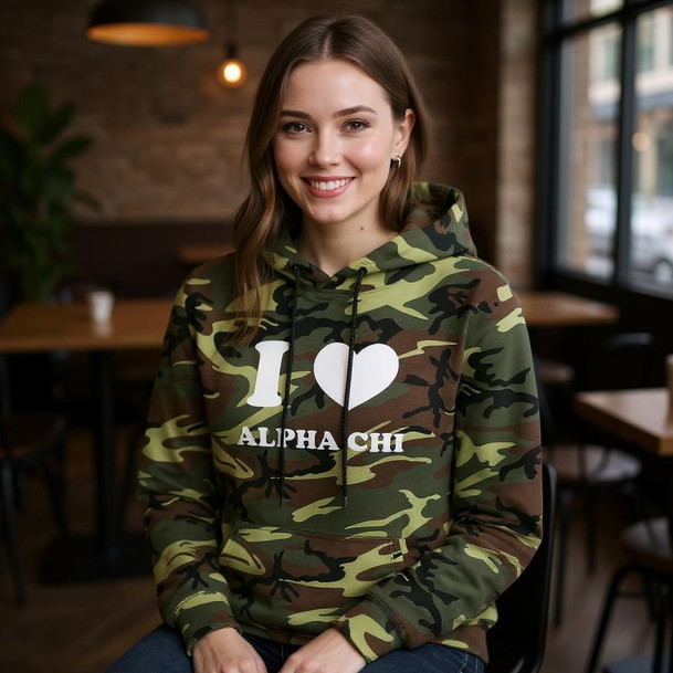 I Love Alpha Chi Omega Camo Hoodie Sweatshirt