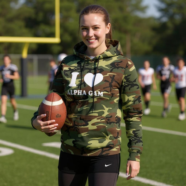 I Love Alpha Gamma Delta Camo Hoodie Sweatshirt