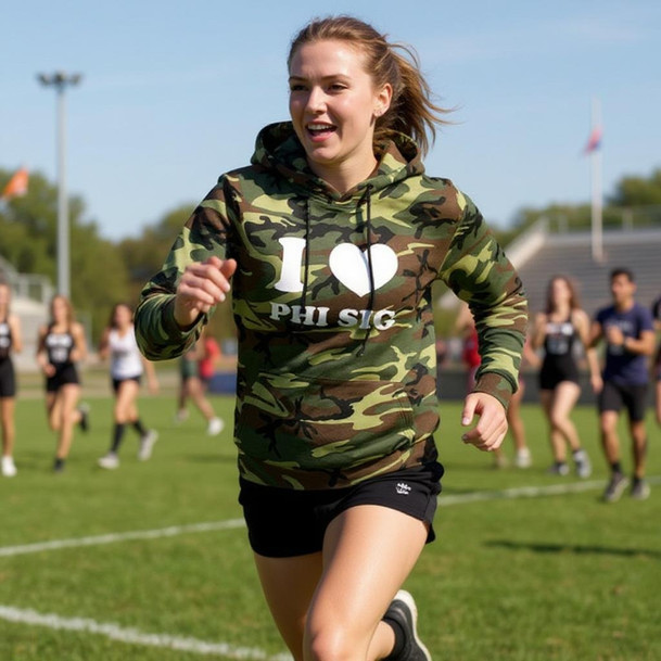 I Love Phi Sigma Sigma Camo Hoodie Sweatshirt