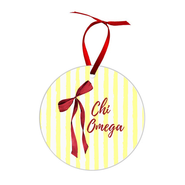 Chi Omega Bow Ribbon Christmas Ornaments