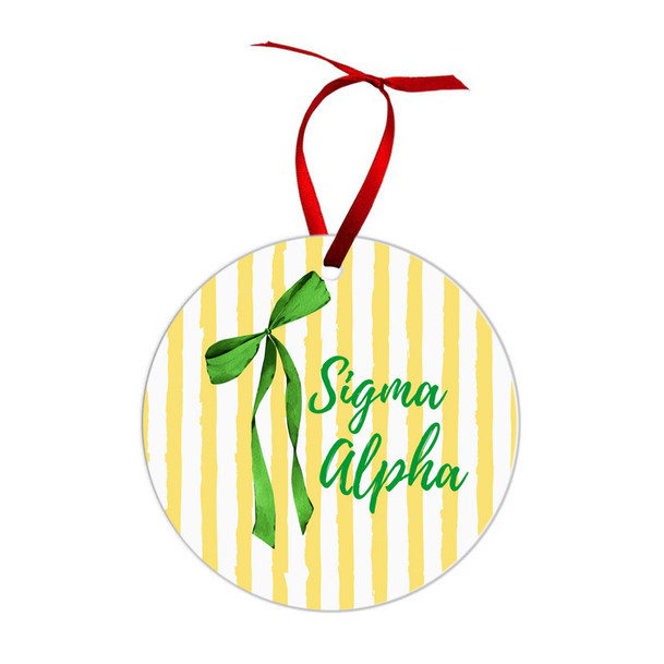 Sigma Alpha Bow Ribbon Christmas Ornaments
