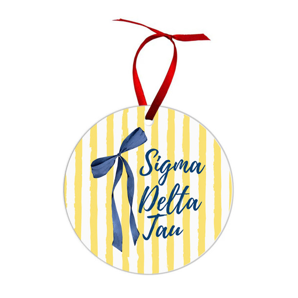 Sigma Delta Tau Bow Ribbon Christmas Ornaments