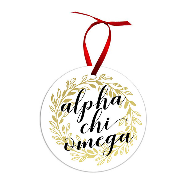 Alpha Chi Omega Golden Wreath Christmas Ornaments