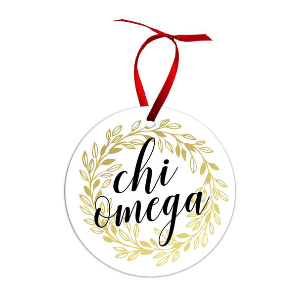 Chi Omega Golden Wreath Christmas Ornaments