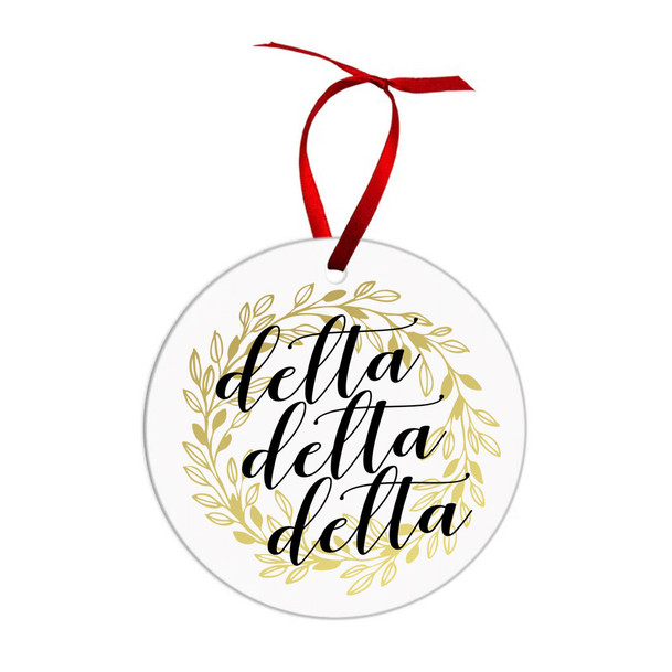 Delta Delta Delta Golden Wreath Christmas Ornaments