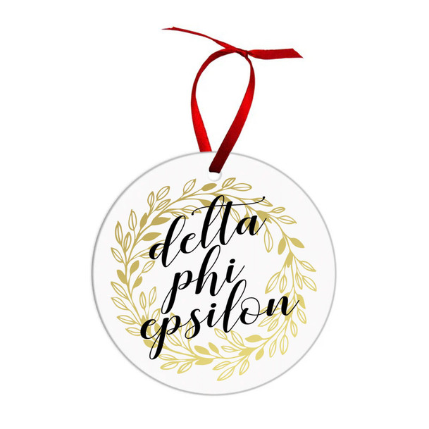 Delta Phi Epsilon Golden Wreath Christmas Ornaments