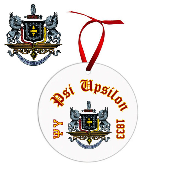  Psi Upsilon Crest & Year Circle Ornaments 