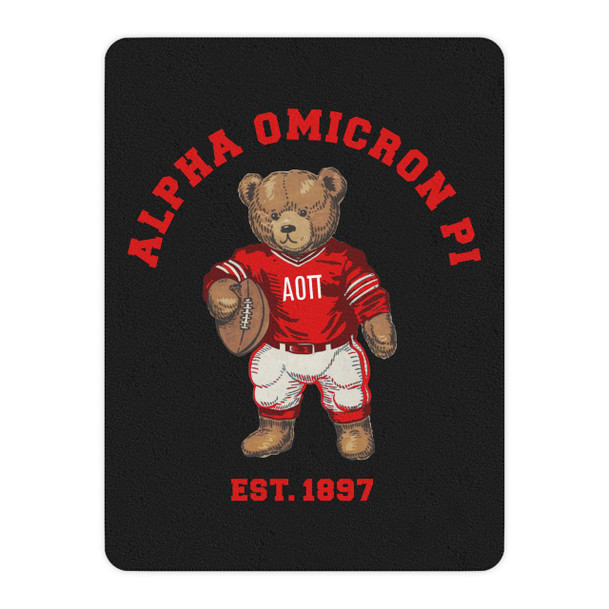 Alpha Omicron Pi Teddy Bear Sherpa Blanket - Giant Size!