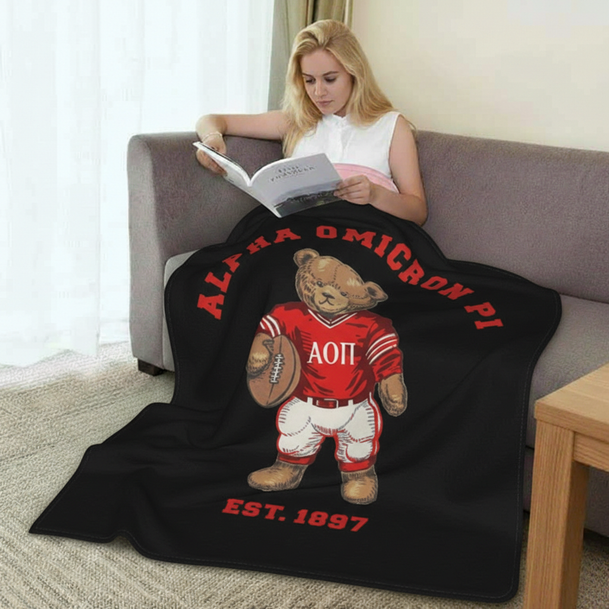 Alpha Omicron Pi Teddy Bear Sherpa Blanket - Giant Size!