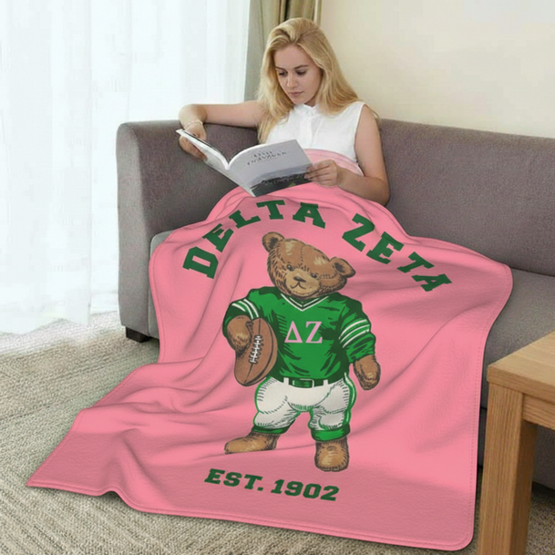 Delta Zeta Teddy Bear Sherpa Blanket - Giant Size!