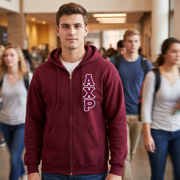 Alpha Chi Rho Heavy Full Zip Hoodie - 3" Letters