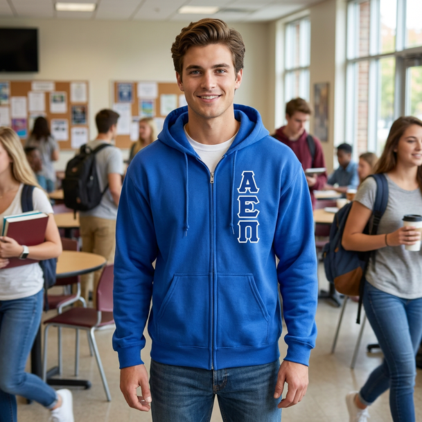Alpha Epsilon Pi Heavy Full Zip Hoodie - 3" Letters