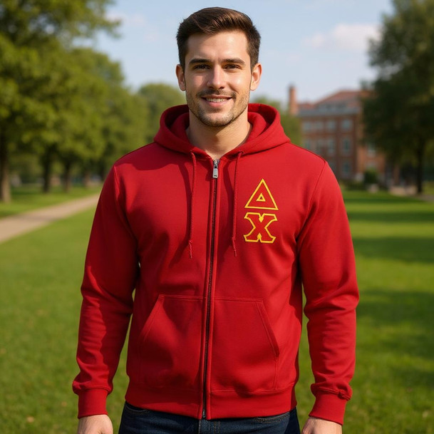 Delta Chi Heavy Full Zip Hoodie - 3" Letters