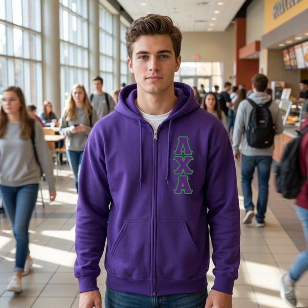 Lambda Chi Alpha Heavy Full Zip Hoodie - 3" Letters