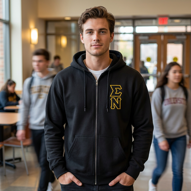 Sigma Nu Heavy Full Zip Hoodie - 3" Letters