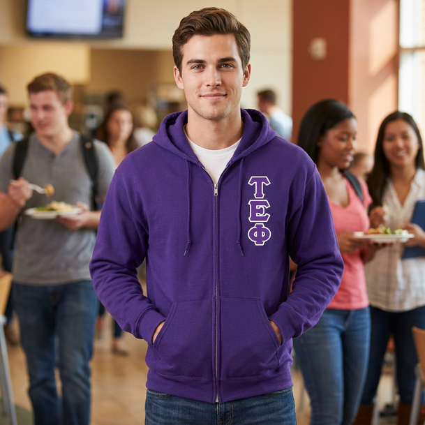 Tau Epsilon Phi Heavy Full Zip Hoodie - 3" Letters