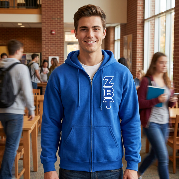 Zeta Beta Tau Heavy Full Zip Hoodie - 3" Letters