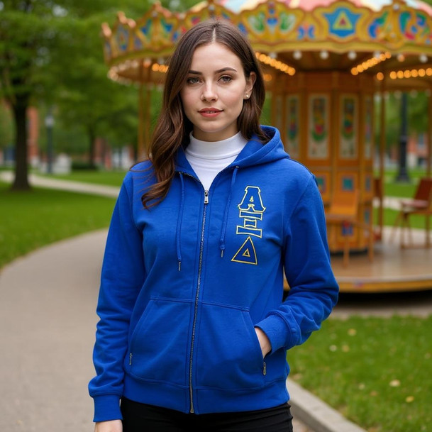 Alpha Xi Delta Heavy Full Zip Hoodie - 3" Letters