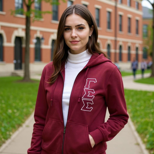 Gamma Sigma Sigma Heavy Full Zip Hoodie - 3" Letters