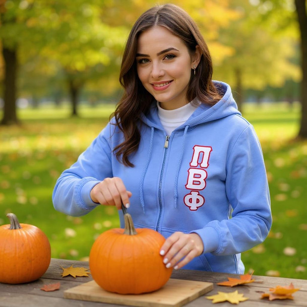 Pi Beta Phi Heavy Full Zip Hoodie - 3" Letters