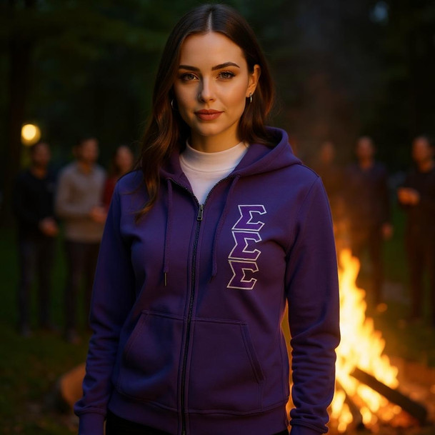 Sigma Sigma Sigma Heavy Full Zip Hoodie - 3" Letters