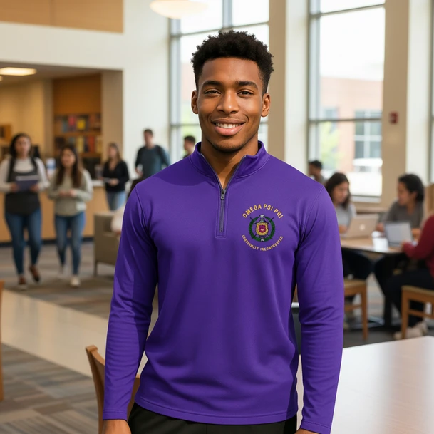 Omega Psi Phi Circle Crest Wicking Fleece Pullover – Built to Move, Styled to Lead