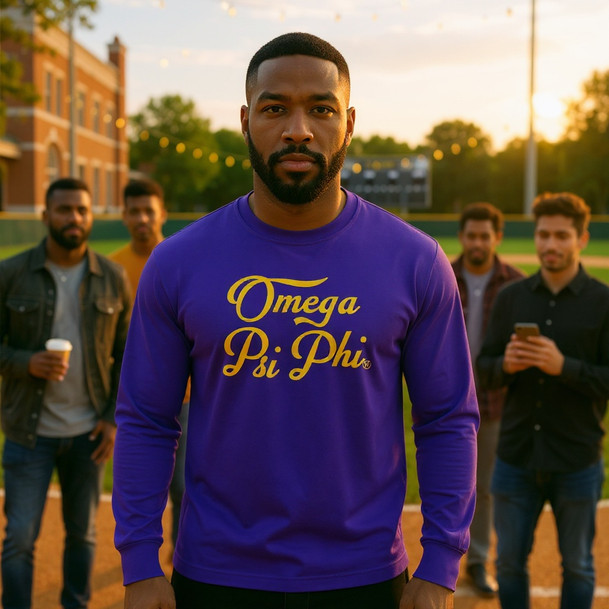 Omega Psi Phi Script Long Sleeve T-Shirt – Where Royalty Resides, 1911