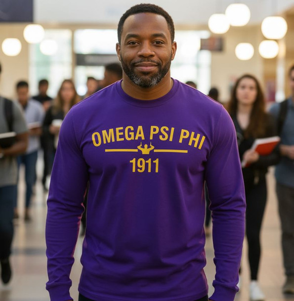 Omega Psi Phi “Omega” Long Sleeve T-Shirt – Strength in Silence. Power in Presence.