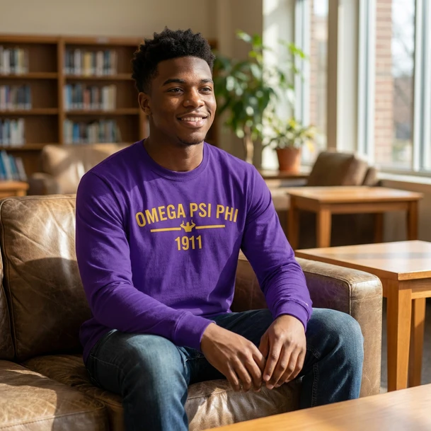 Omega Psi Phi “Omega” Long Sleeve T-Shirt – Strength in Silence. Power in Presence.
