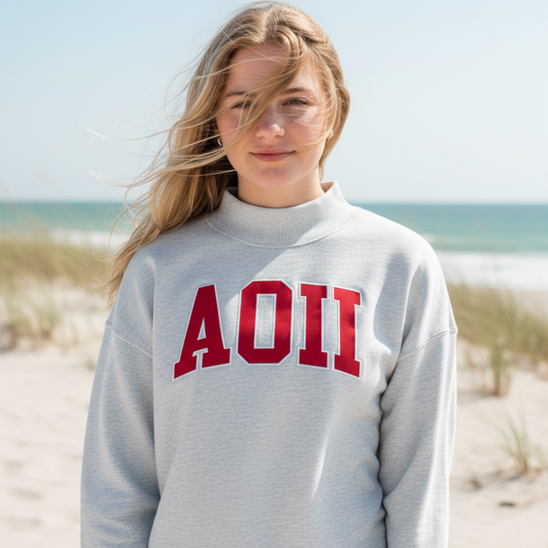 Alpha Omicron Pi Lightweight Varsity Mockneck Sweatshirt