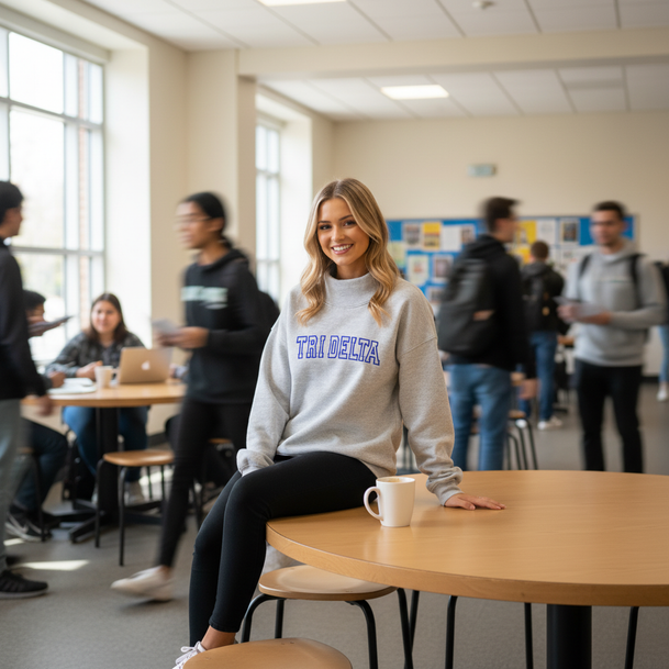 Delta Delta Delta Lightweight Varsity Mockneck Sweatshirt