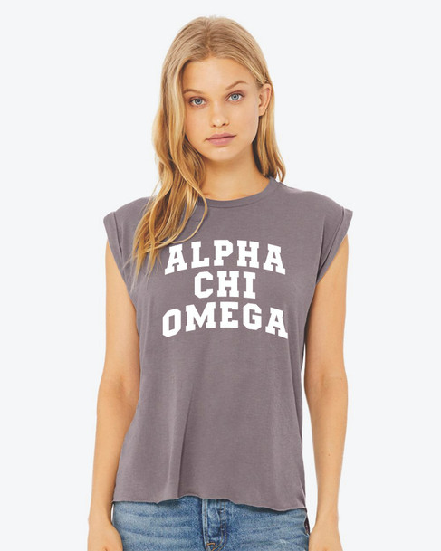 Sorority Flowy Rolled Cuffs Muscle Tee