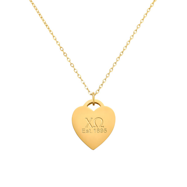 Chi Omega Heart Tag Necklace