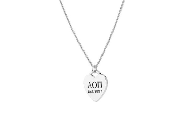 Alpha Omicron Pi Silver Tiffany Inspired Heart Necklace.