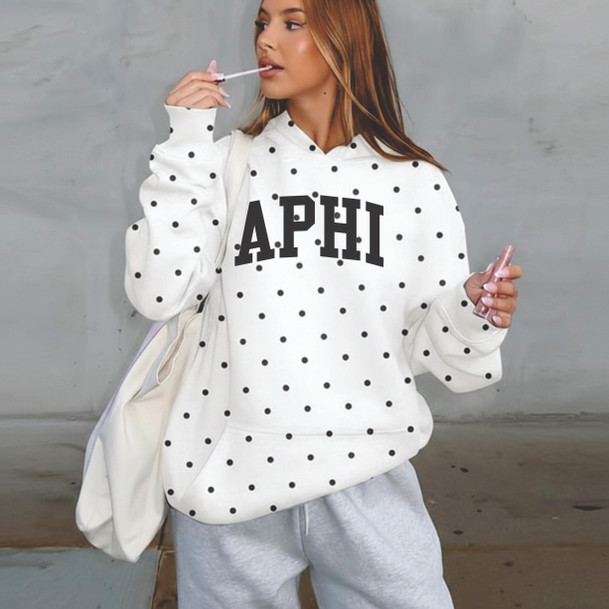 Alpha Phi Oversized Polka Dot Drop Shoulder Hoodie Sweatshirt