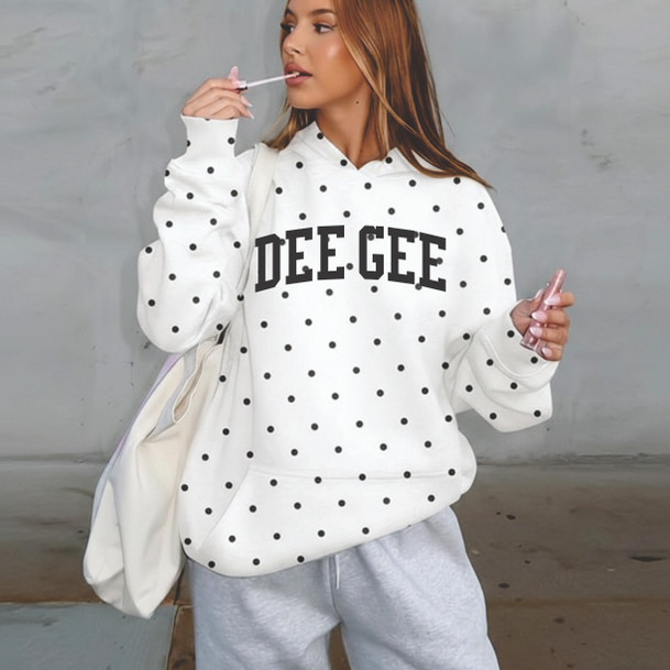 Delta Gamma Oversized Polka Dot Drop Shoulder Hoodie Sweatshirt