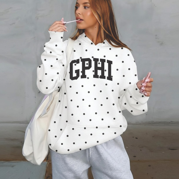 Gamma Phi Beta Oversized Polka Dot Drop Shoulder Hoodie Sweatshirt