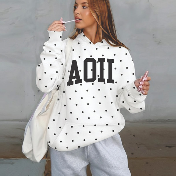 Alpha Omicron Pi Oversized Polka Dot Drop Shoulder Hoodie Sweatshirt