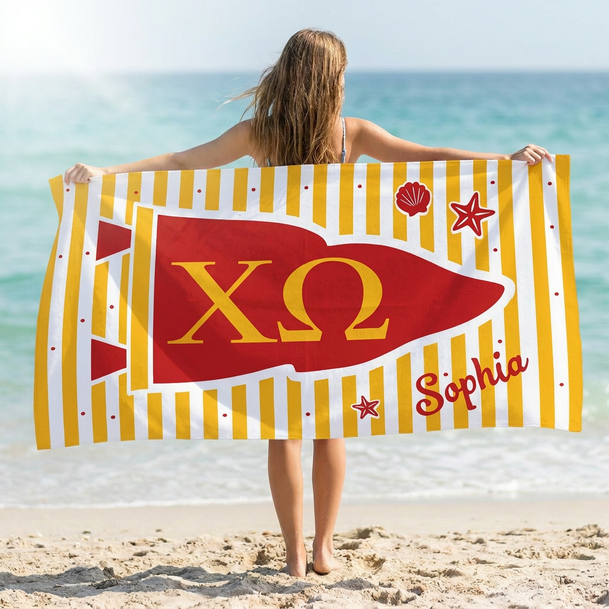 Chi Omega Custom Pennant Beach Towel