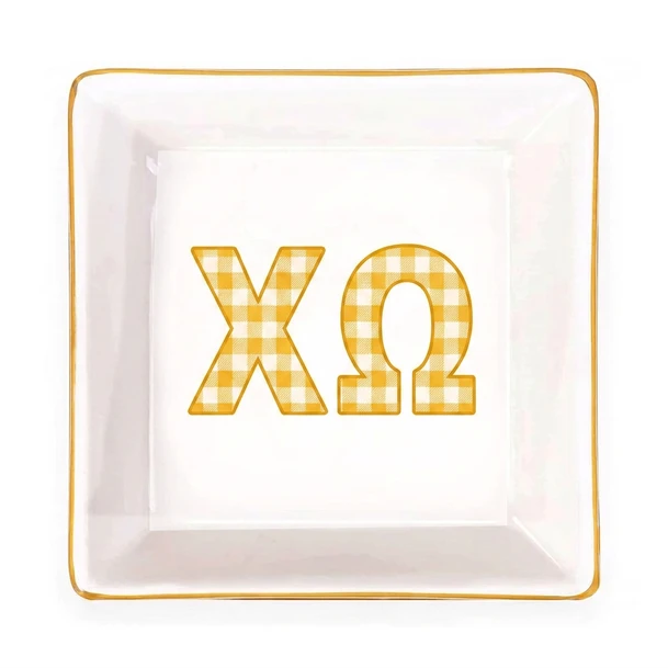 Chi Omega Gold Trim Jewelry Dish