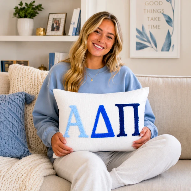 Alpha Delta Pi Pillow – Embroidered Plush Greek Letters Design