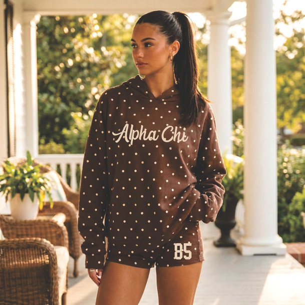 Alpha Chi Omega Nickname Oversized Polka Dot Hoodie & Shorts Set
