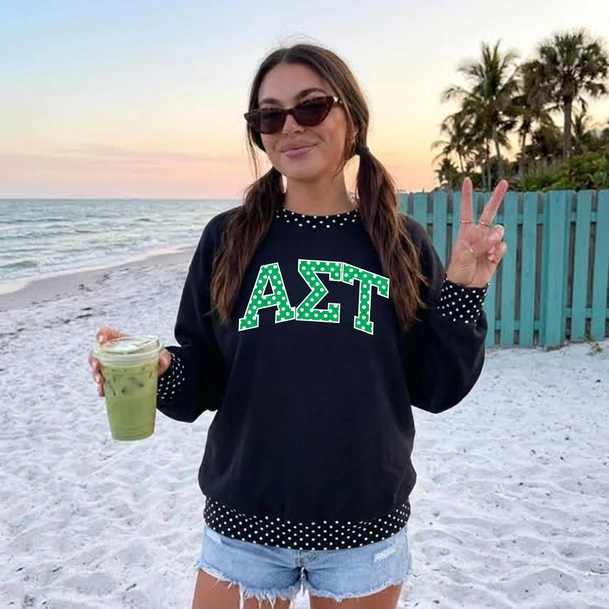 Alpha Sigma Tau Oversized Lightweight Polka Dot Mockneck
