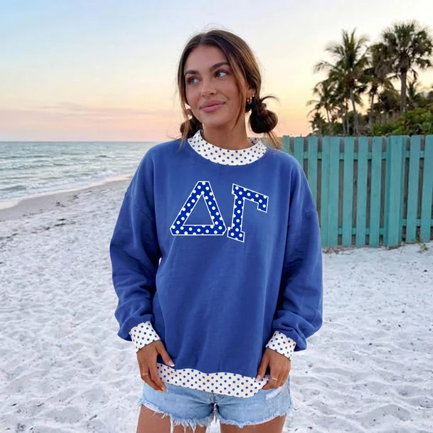 Delta Gamma Oversized Lightweight Polka Dot Mockneck