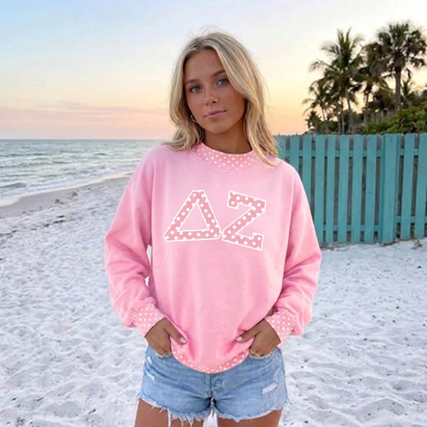 Delta Zeta Oversized Lightweight Polka Dot Mockneck