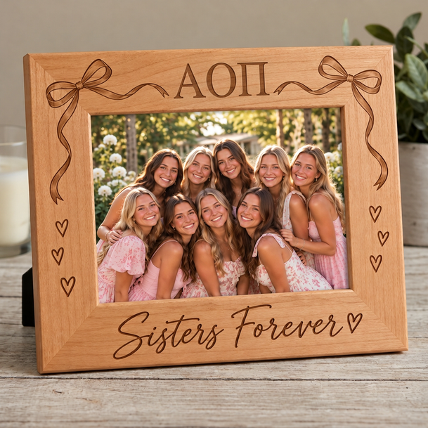 Alpha Omicron Pi Bows Wooden Picture Frame