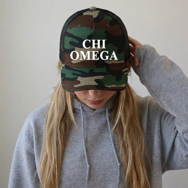 Chi Omega Camo Trucker Hat