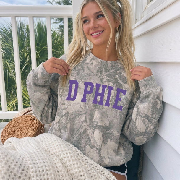 Delta Phi Epsilon Nickname Camo Oversized Crewneck