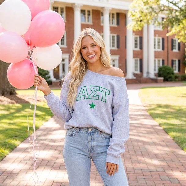 Alpha Sigma Tau Off Shoulder Oversized Crewneck Sweatshirt