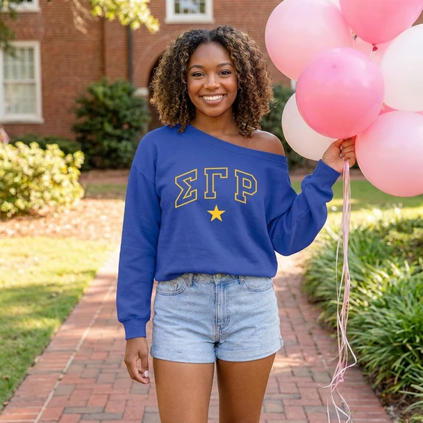 Sigma Gamma Rho Off Shoulder Oversized Crewneck Sweatshirt